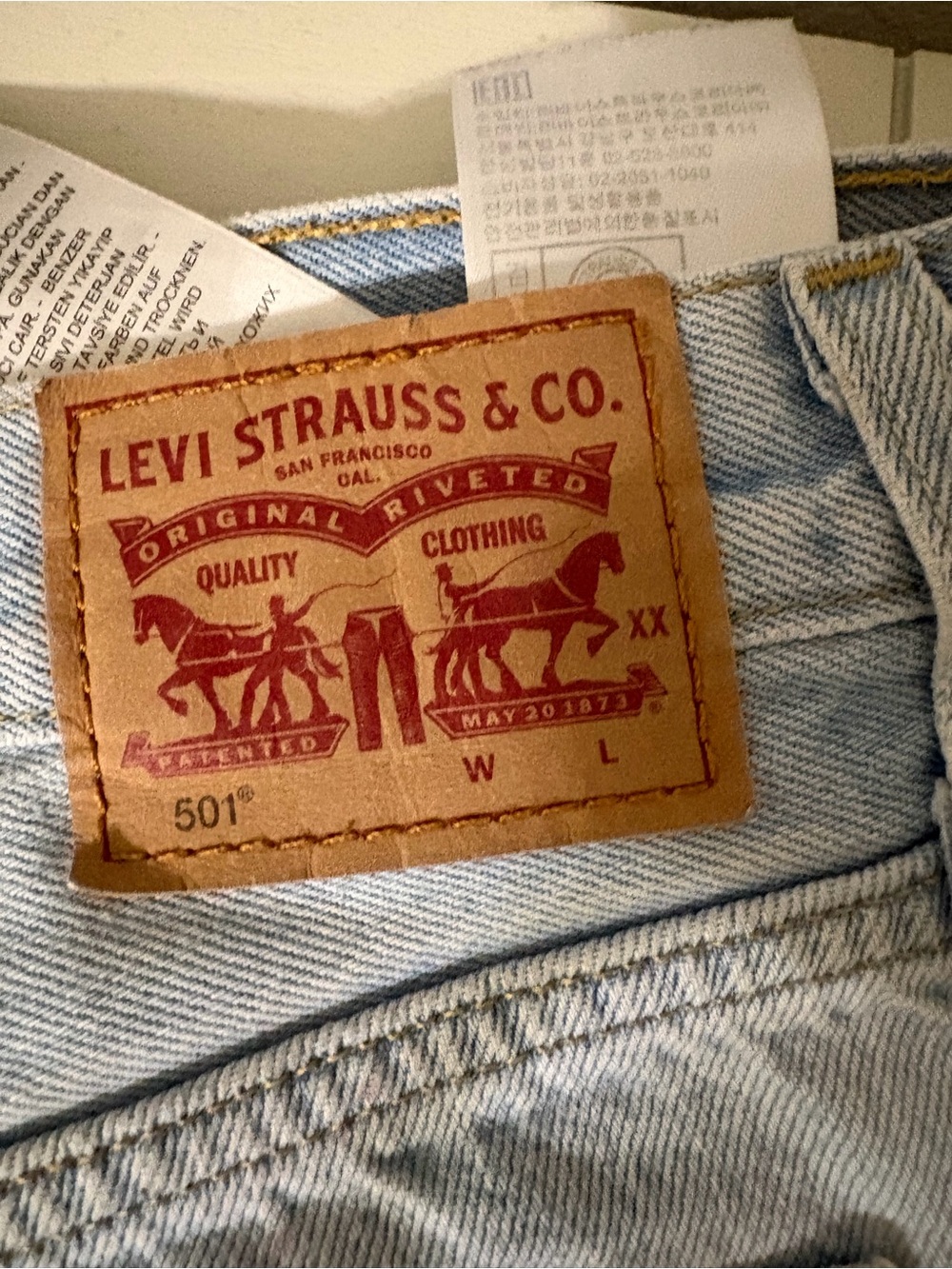 Levi's Light Wash Distressed 501 Cutoff Denim Shorts - Picture 7 of 10